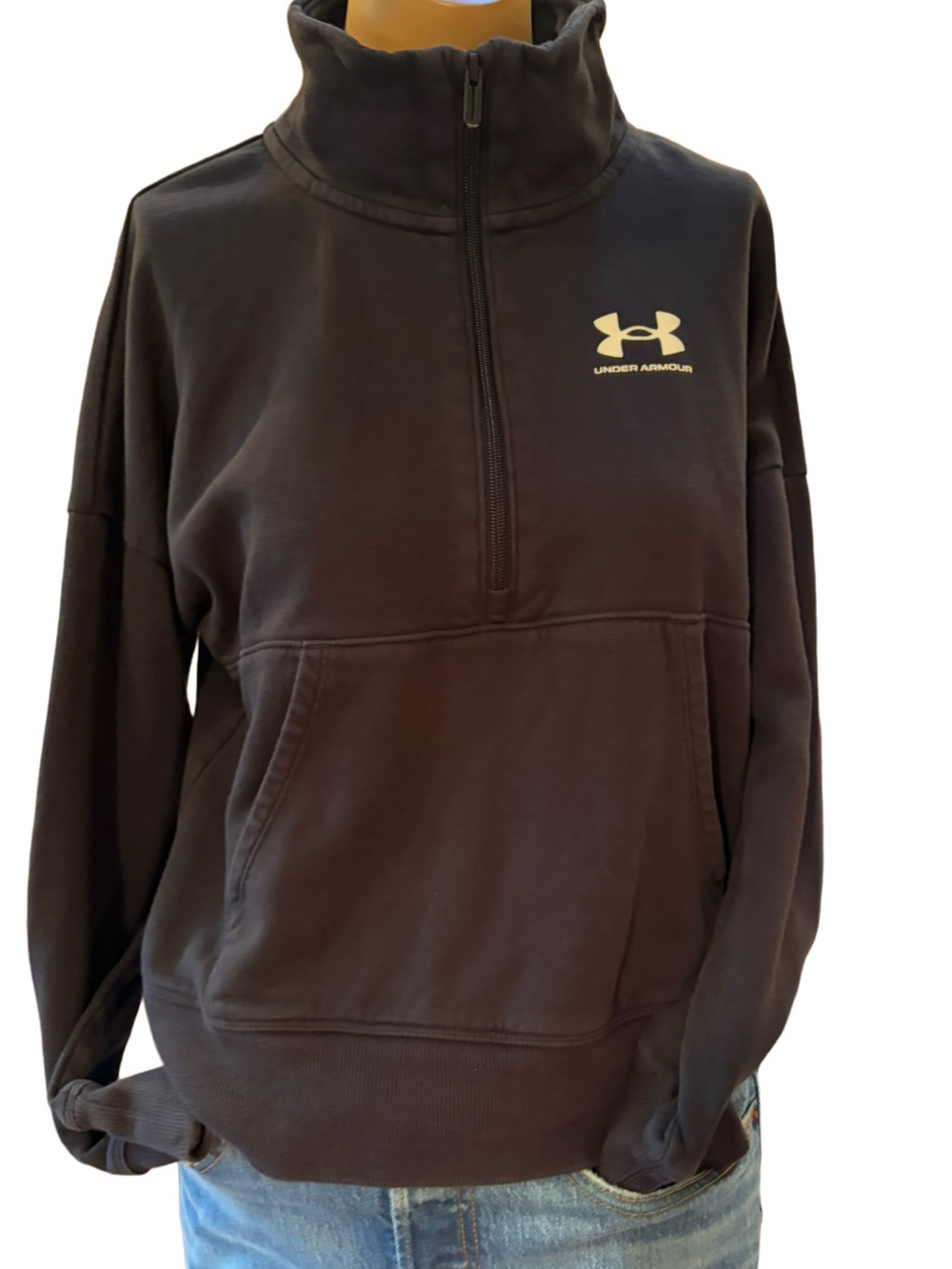 Under Armour Black Fleece Quarter Zip Sweatshirt XS Oversized Loose Fit